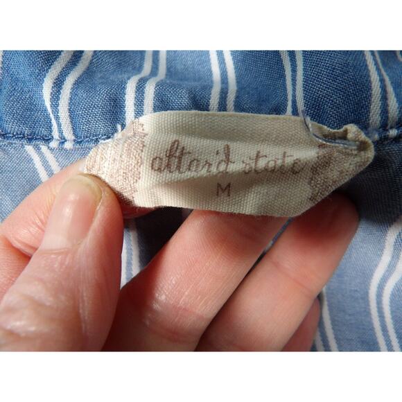 Altar'd State Medium Top Vest Blue White Vertical Stripe Tie Cinch Old Money - Picture 7 of 16